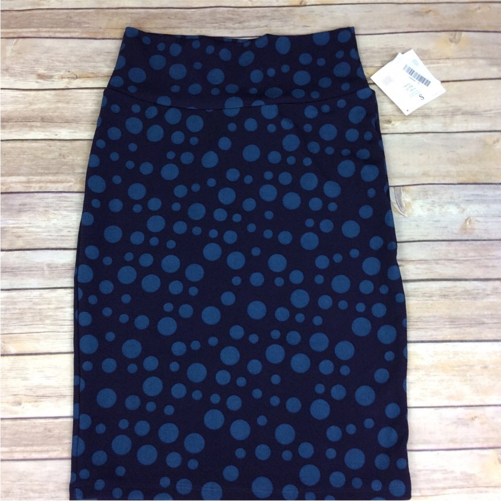 LuLaRoe womens size small Cassie skirt dark purple with blue polka dots